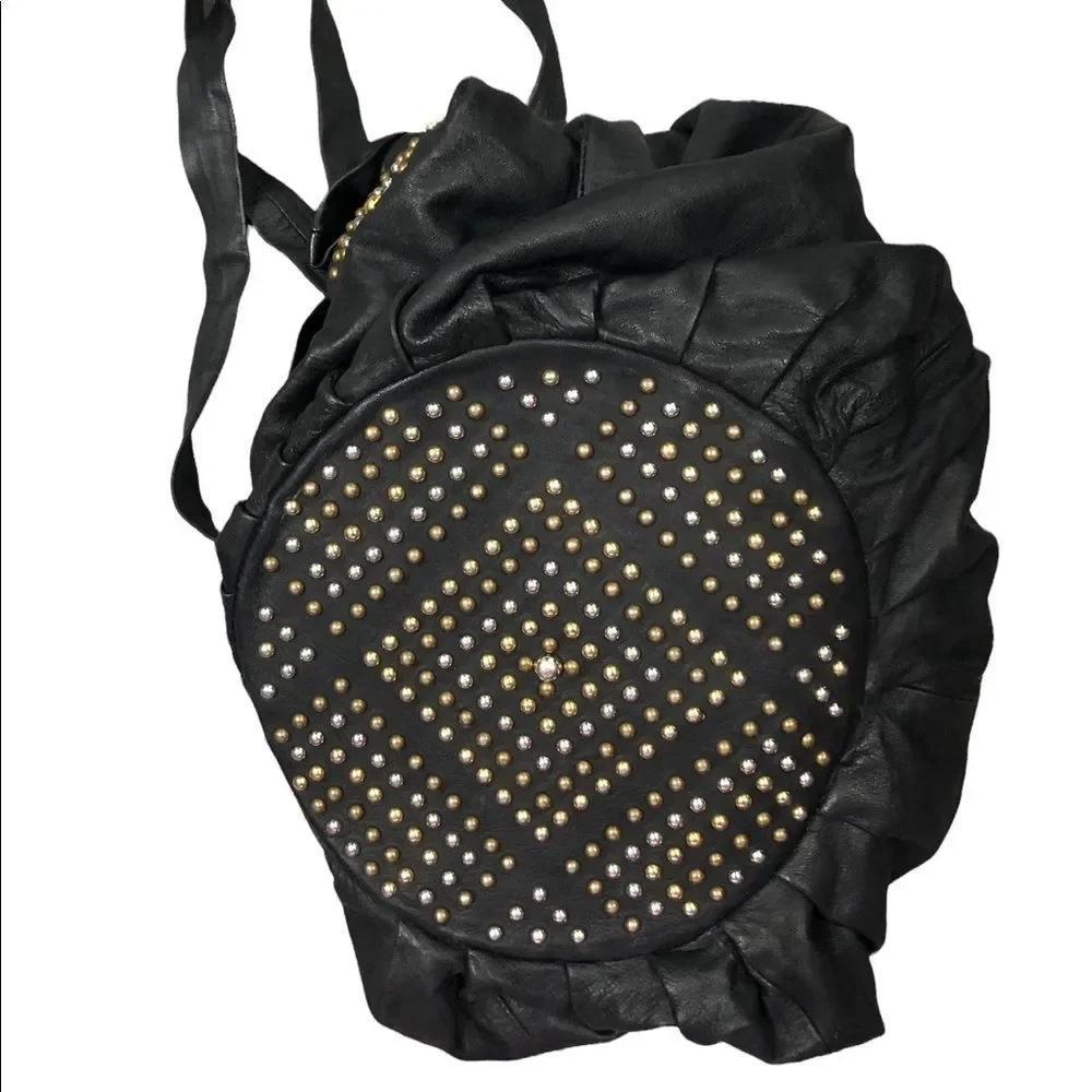 Cleobella Studded Bucket Bag Magnetic Close Leather BoHo Festival Coachella.